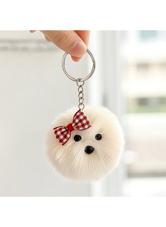 ميدالية مفاتيح على شكل دب لطيف ورقيق – حلية حقيبة ناعمة من القطيفة مع حلقة مفاتيح (فيونكة حمراء) - Image 5